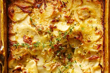 Bacon, potato and leek bake