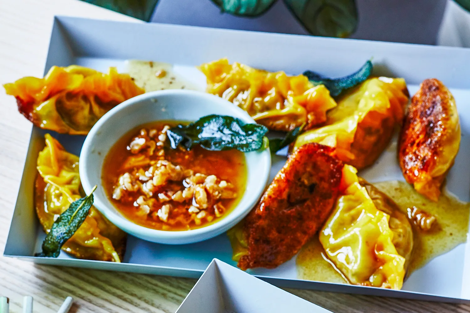 Roasted Brussels sprouts and cottage cheese potstickers