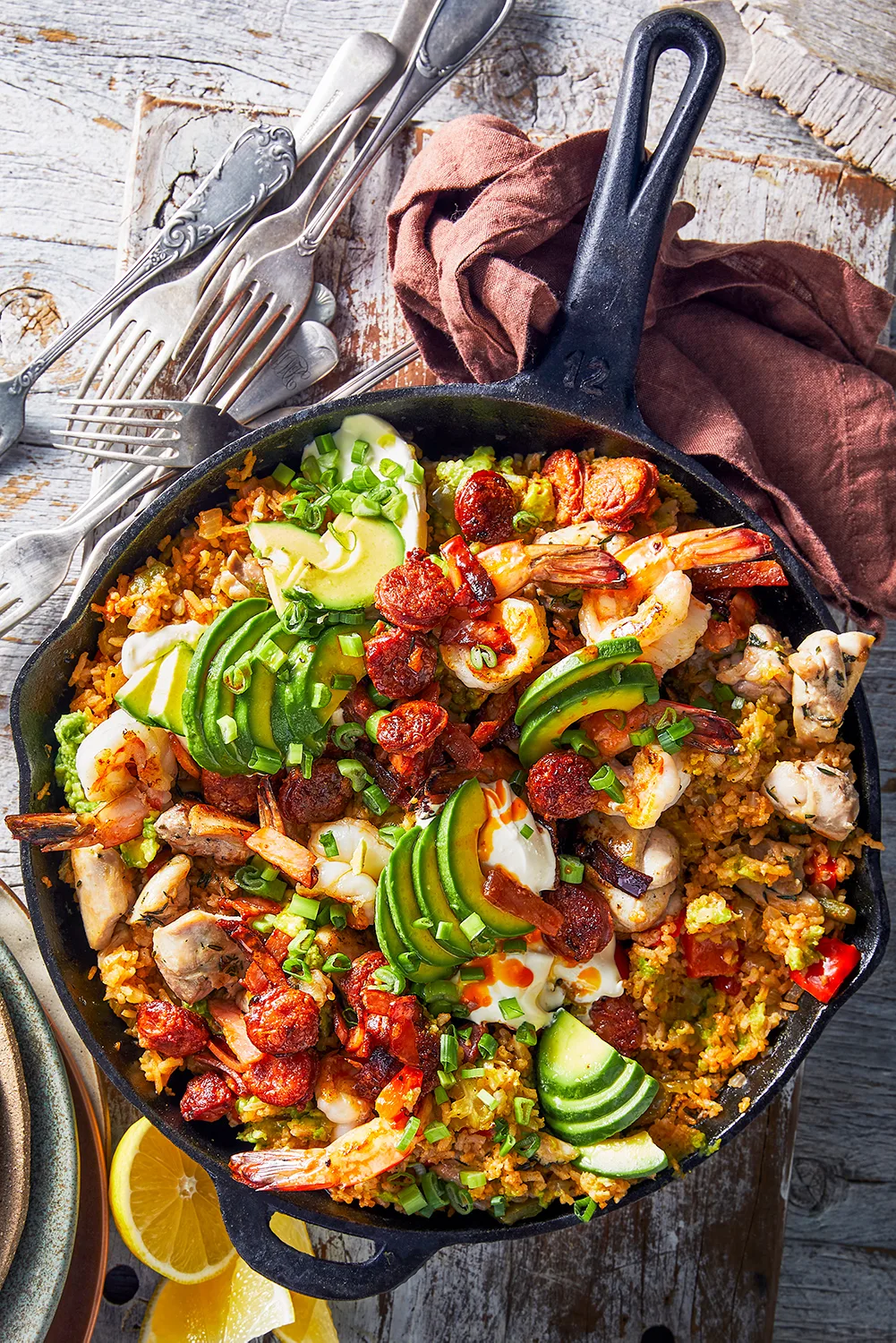 Avocado, prawn and sausage jambalaya