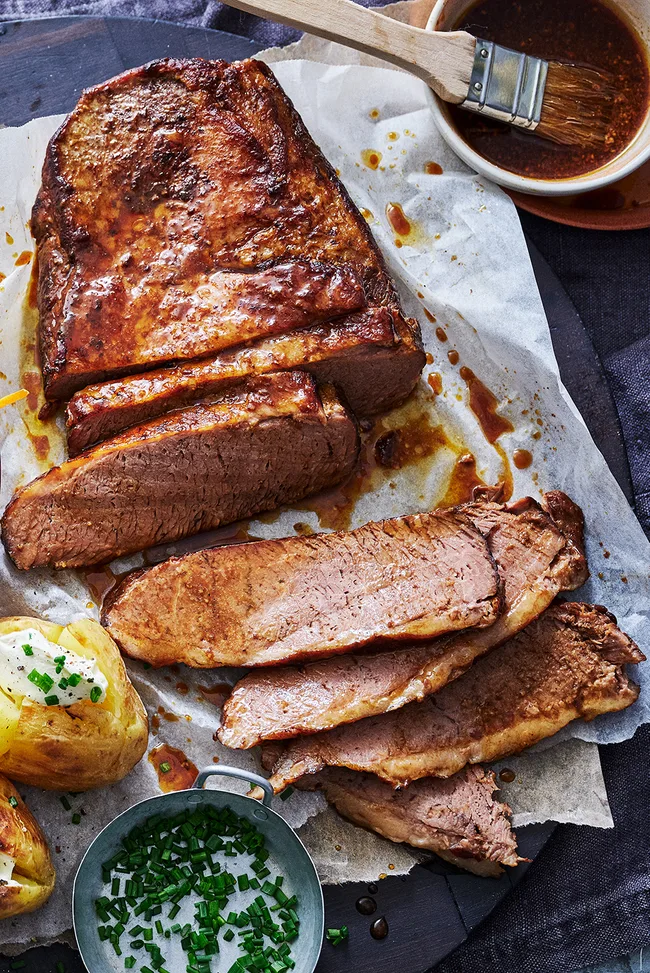 cola braised beef brisket slice on tray