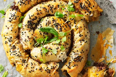 Spiced lamb and eggplant spiral pie