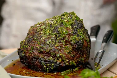 Garlic and garden herb beef rump with easy almond aioli