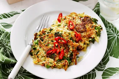 Broccoli, sausage and potato fritters