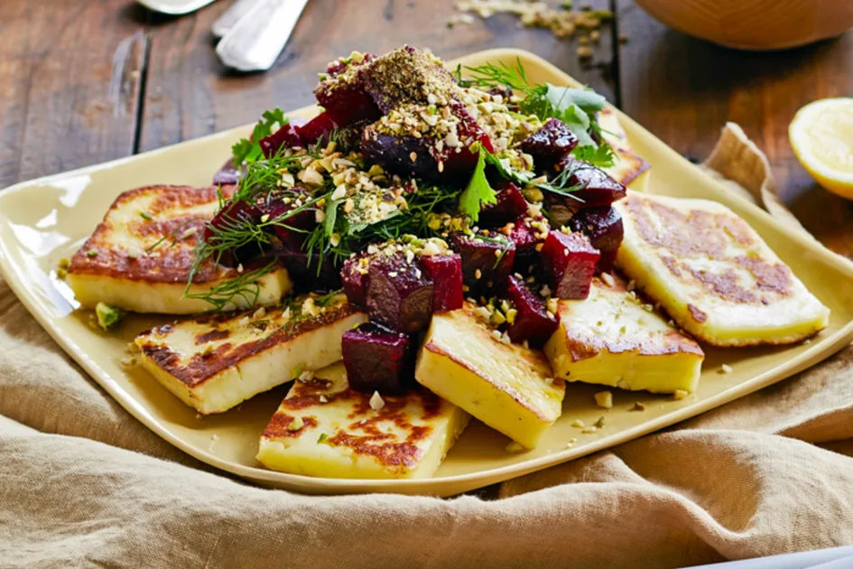 Haloumi with dukkah and beetroot salad recipe Recipe - Better Homes & Gardens Australia