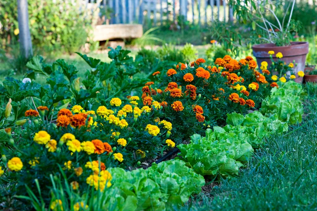 marigolds planted with veggies