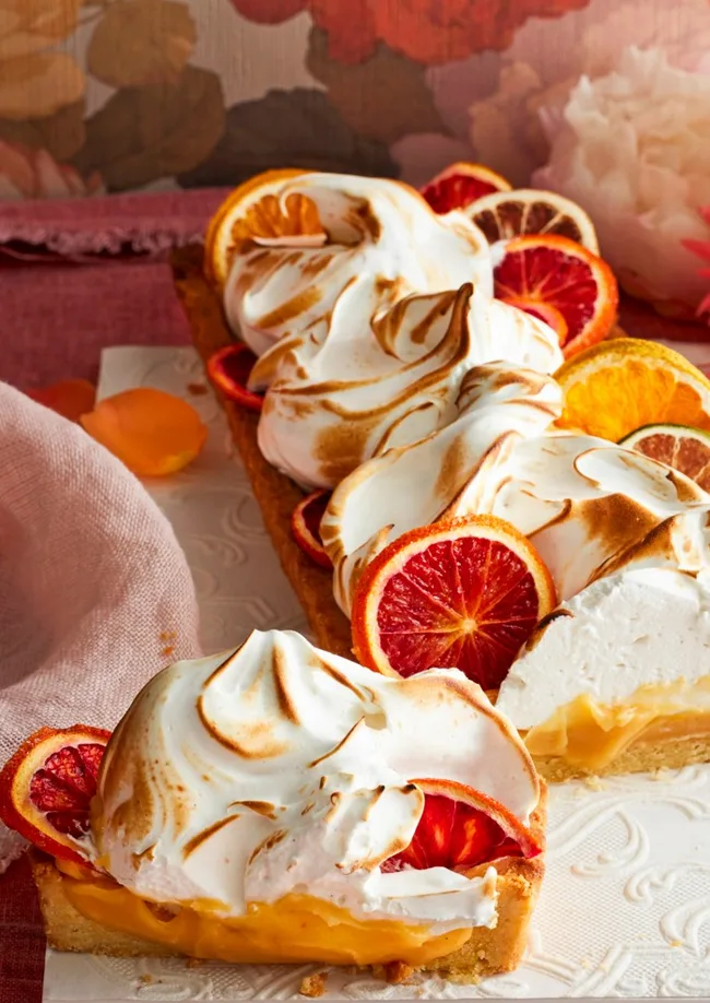 Blood orange meringue tart