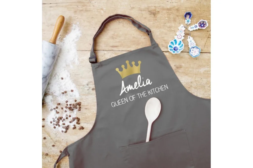 Personalised queen apron, $60, Hard to Find