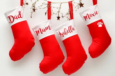 Seven personalised Christmas stockings to hang ready for Santa