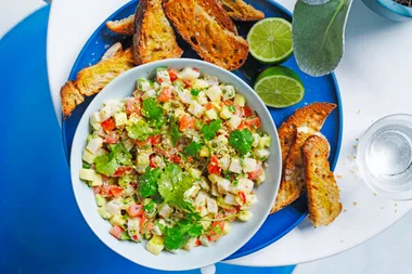 Lightly cured swordfish with coconut and lime