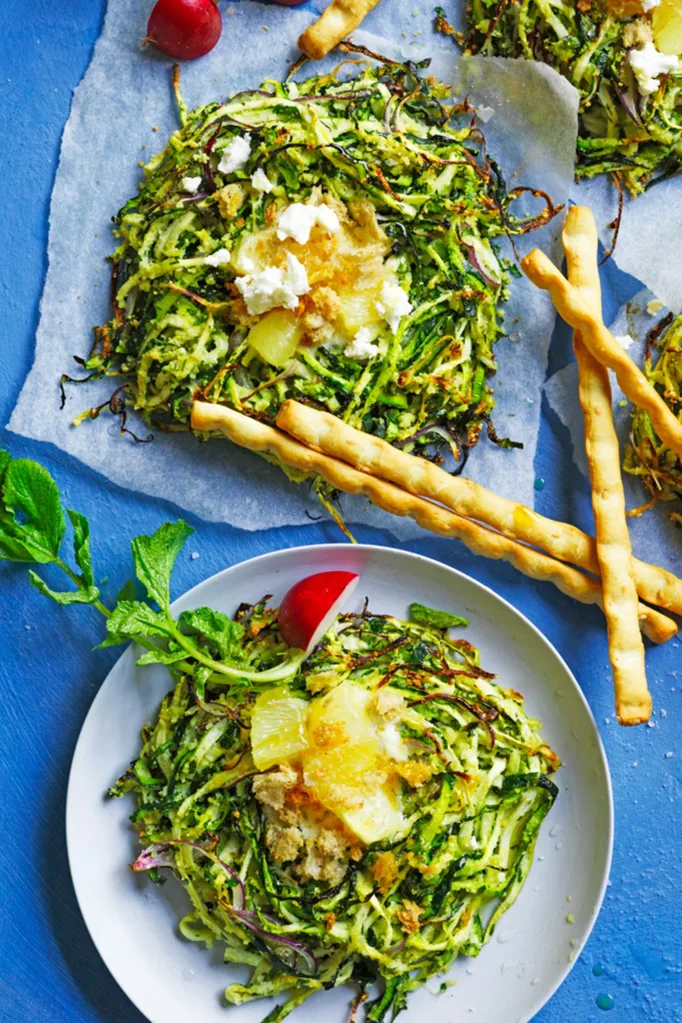 zucchini nests with goats cheest and lemon fast ed