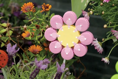 Quick and easy recycled plastic lid craft for kids