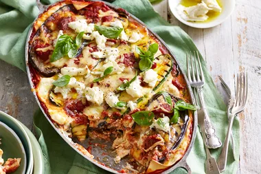 Grilled eggplant and zucchini lasagne
