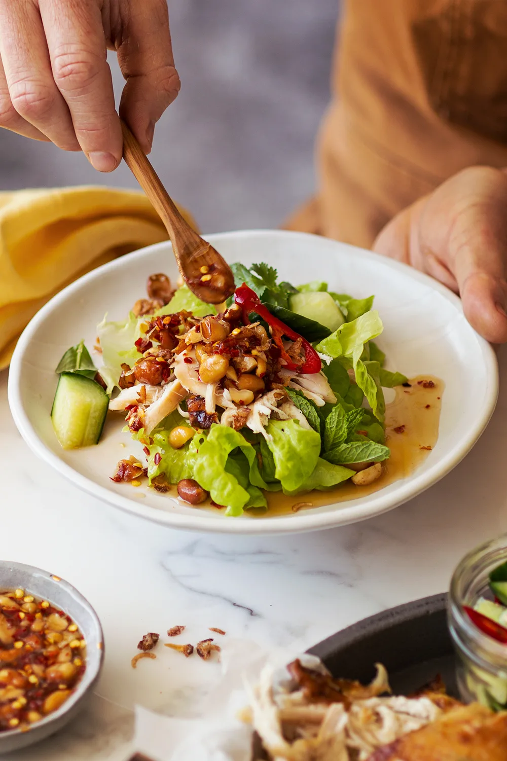 Leftover chicken salad with quick pickle