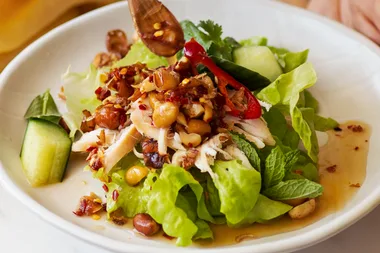 Leftover chicken salad with quick pickle