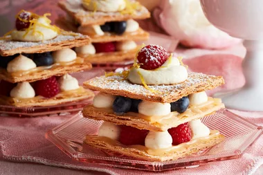 Easy berry cheesecake mille-feuille squares