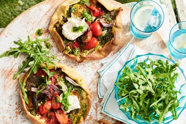 Air fried roast veg and garlic cream cheese tarts