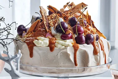 Choc-caramel rocky road pavlova