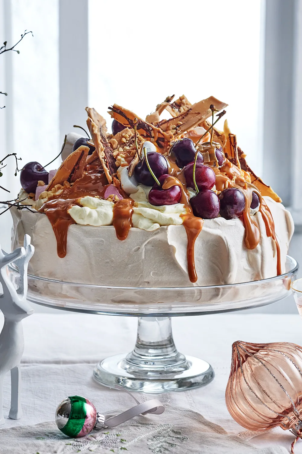 Choc-caramel rocky road pavlova