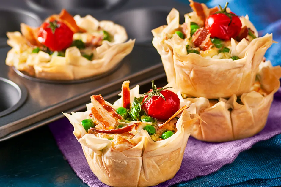 Filo tarts with goat’s cheese, peas and crispy pancetta recipe Recipe | Better Homes & Gardens Austr