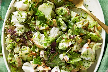 Elegant potato salad with marron