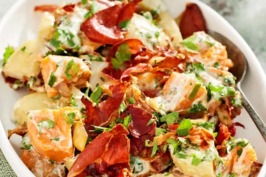 Potato, prosciutto and caramelised onion salad