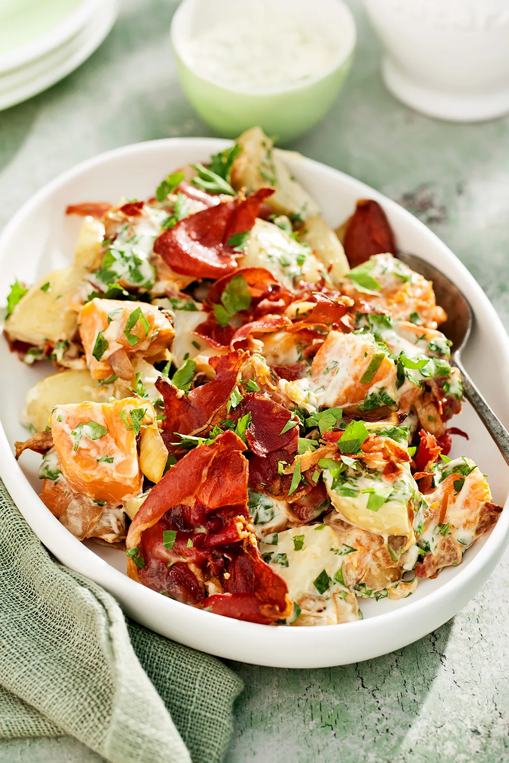 Potato, prosciutto and caramelised onion salad