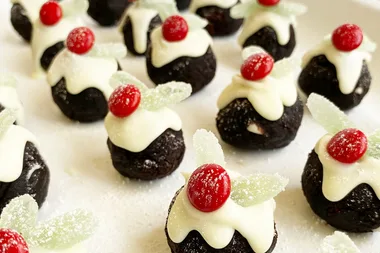 These mini Christmas puddings are made with a Woolies mudcake!