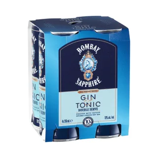 Bombay Sapphire RTD Gin & Tonic Double Serve 10% Can 250mL (4 pack)