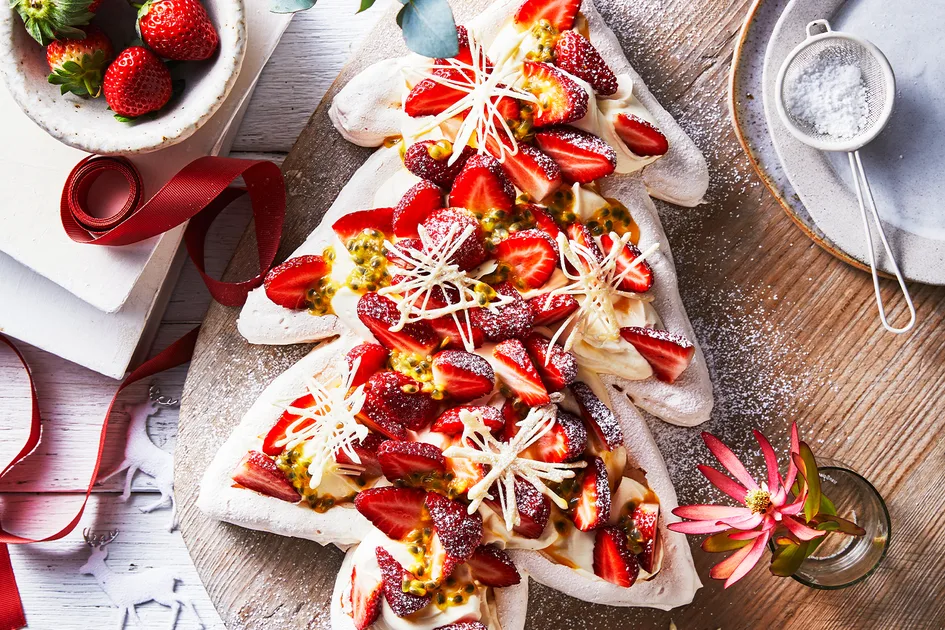 Pavlova Christmas tree topped with berries Recipe - Better Homes & Gardens Australia