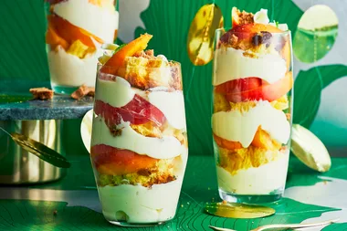 Christmas panettone, peach and ricotta cream trifles