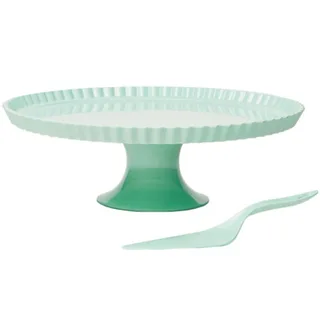 2 Piece Mint Deluxe Cake Stand & Cake Knife Set