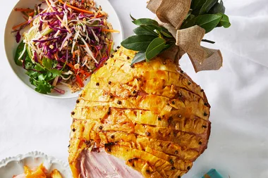 Pineapple covered ginger beer glazed ham