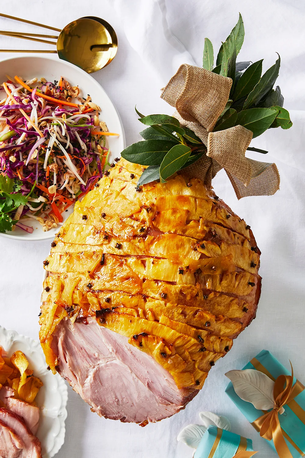 Pineapple covered ginger beer glazed ham