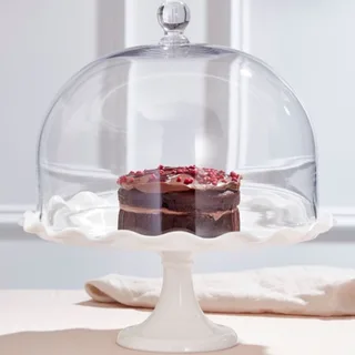 Heritage Scalloped Edge Cake Dome and Glass Stand Large