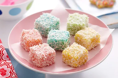 Rainbow lamington bites