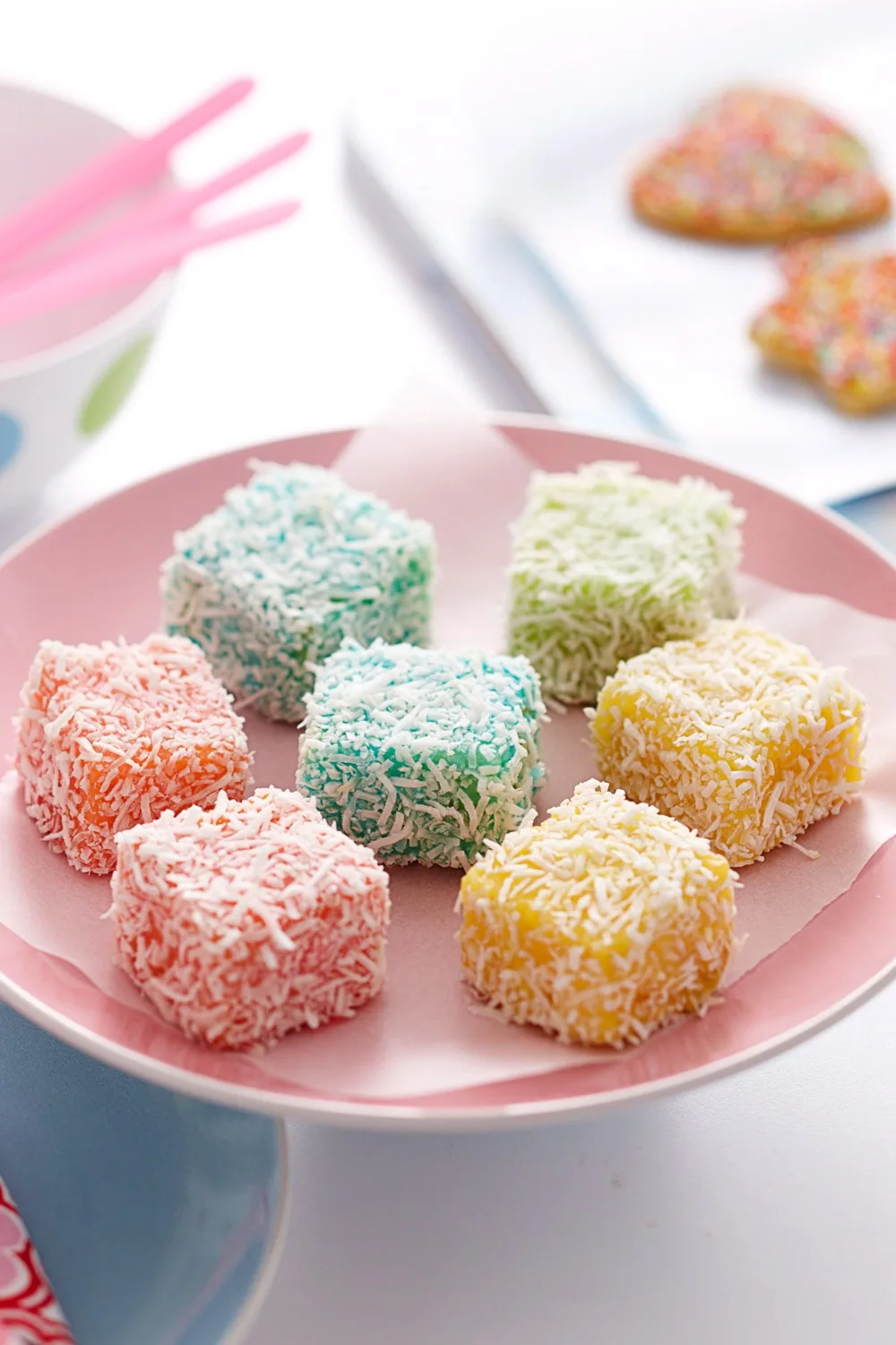 Rainbow lamington bites