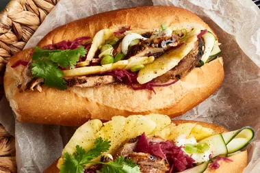 Smokey pork baguettes with sweet and sour salad