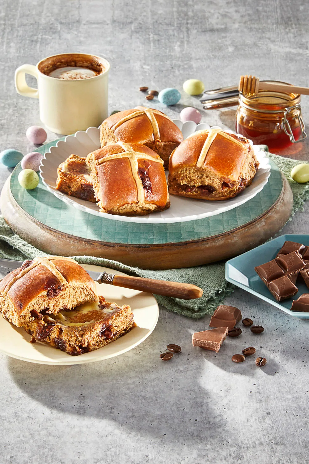 mocha hot cross buns from woolworths