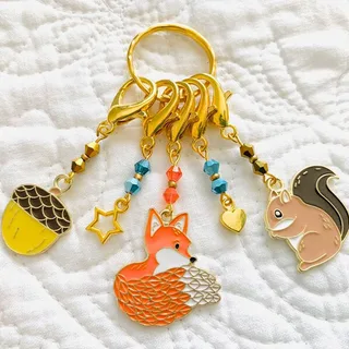 Fox & Squirrel Stitch Markers, 5 pieces