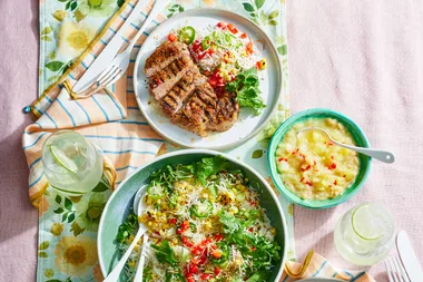 Barbecued pork steaks with pineapple mojo sauce