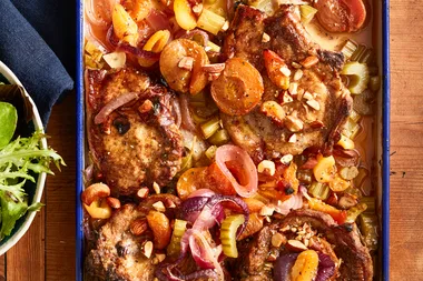 Pork, apricot and almond bake