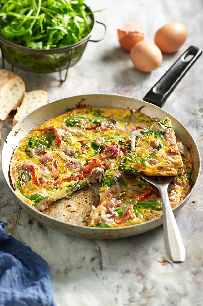 Sausage and red capsicum frittata