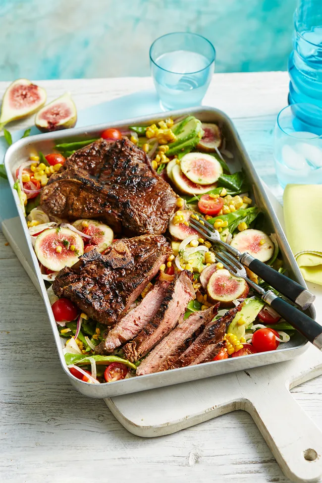 Spice-rubbed steak and salad