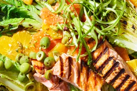 Grilled salmon and cos salad