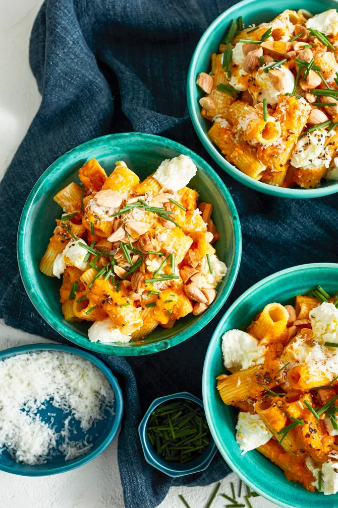 Creamy pumpkin, almond and three cheese pasta