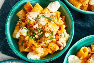 Creamy pumpkin, almond and three cheese pasta