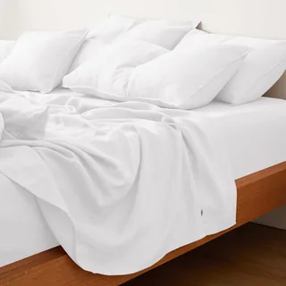 Eve Linen White Bed Sheets, King Flat Sheet