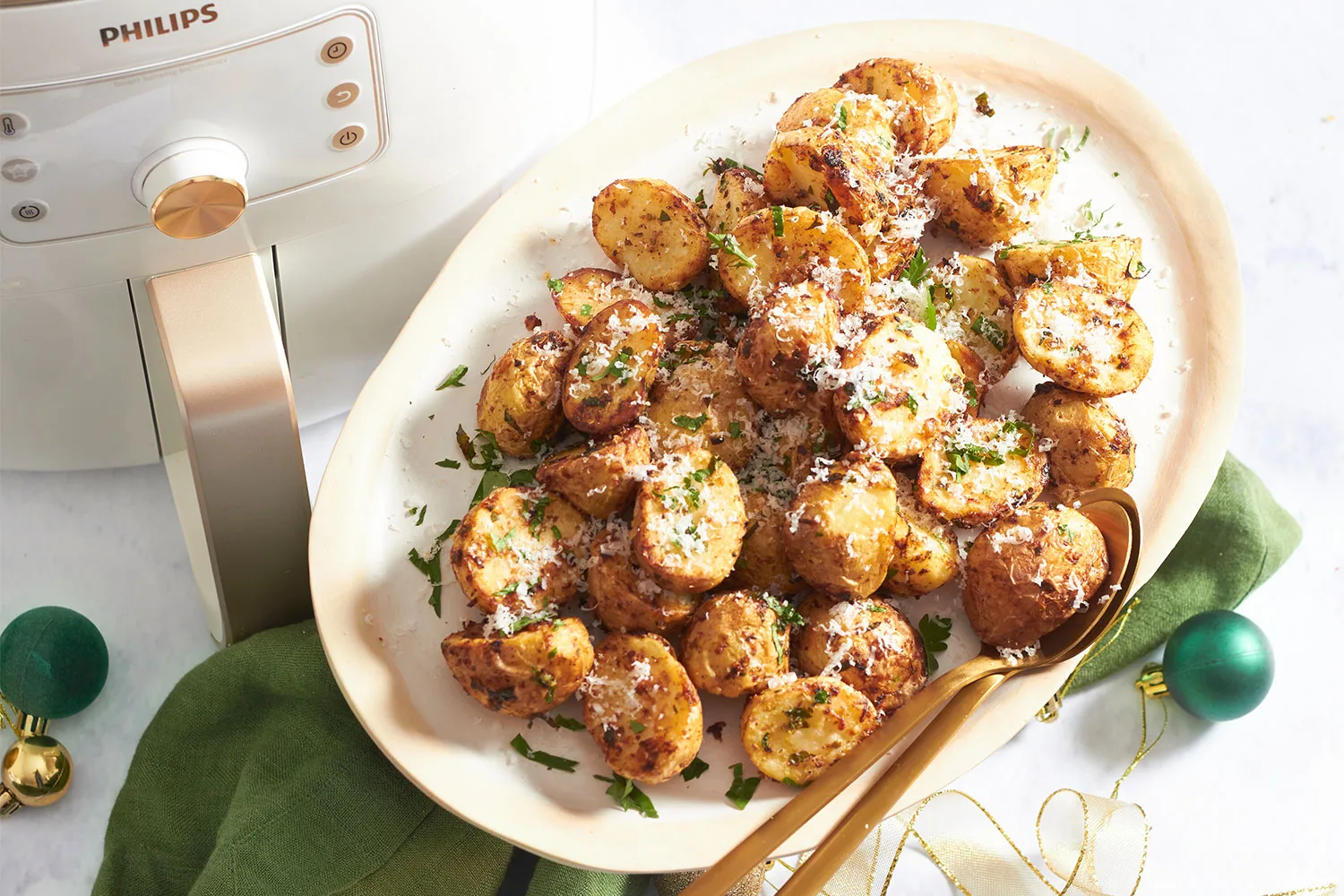 Crispy parmesan and herb potatoes.