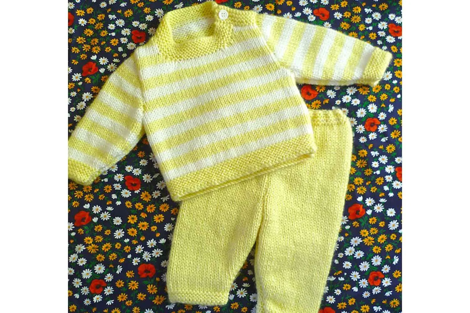 Patons stripe jumper with a matching hat knitting pattern for babies.