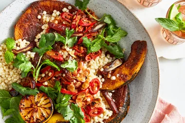 Spiced pumpkin, date, almonds and moghrabieh salad